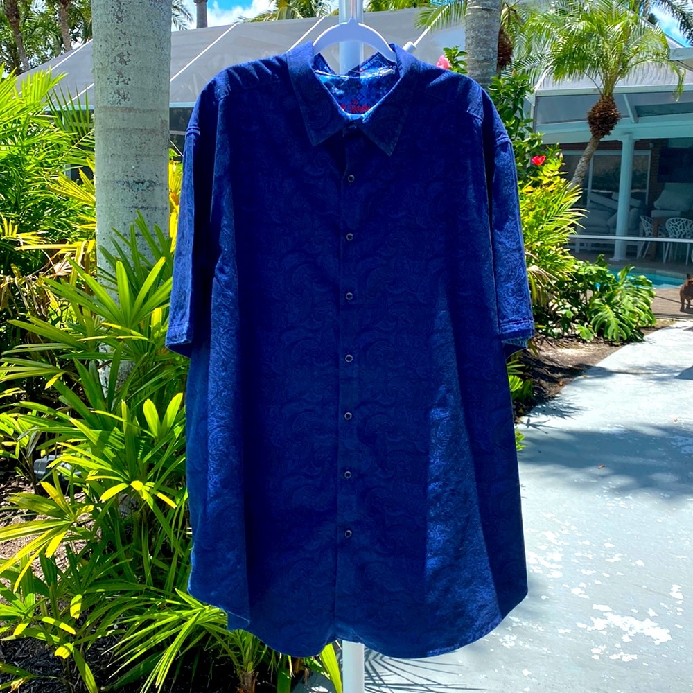 Robert Graham Navy shirt sleeve tone on tone print button down dress shirt